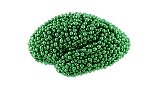Christmas Human Body Part Anatomical human brain amygdala shape made of shiny green Christmas beads isolated on white background, conceptual art of mental health