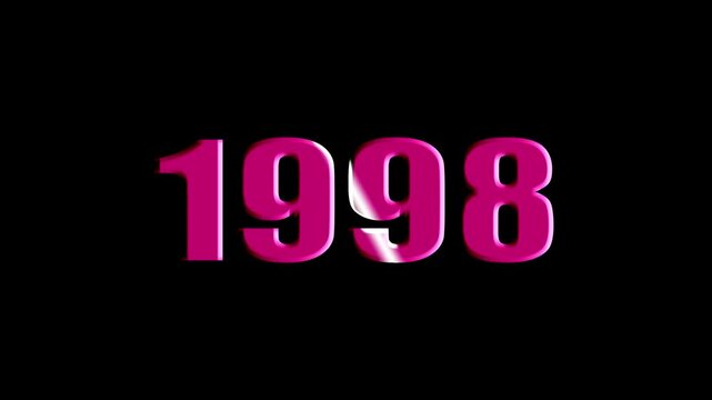 Year 1998 Scaling Text Animation with Bevel and Light Sweep Effect on Black Background.