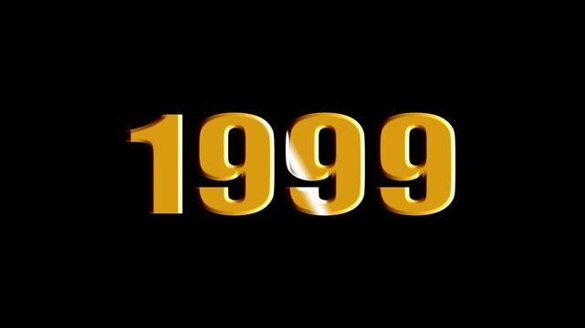 Year 1999 Scaling Text Animation with Bevel and Light Sweep Effect on Black Background.