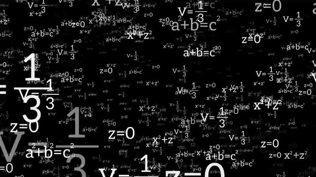 Handwritten mathematical formulas on chalkboard animation isolated on black background