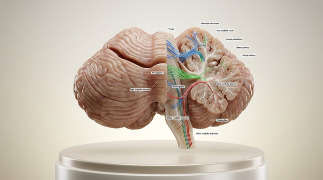 3D Photorealistic Complete Human Cerebellum Anatomy with Vermis Hemispheres Deep Nuclei Peduncles and Cortical Layers
