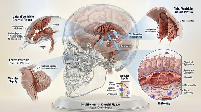 3D Photorealistic Complete Human Choroid Plexus Anatomy with CSF Production Sites Epithelial Structure and Vascular Supply