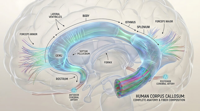 3D Photorealistic Complete Human Corpus Callosum Anatomy with Rostrum Genu Body Isthmus Splenium and Forceps
