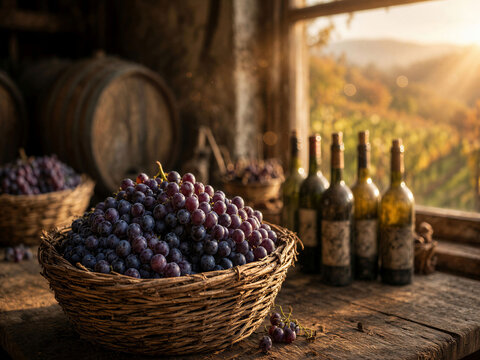 Autunno, tempo di vendemmia dell'uva nei  vigneti