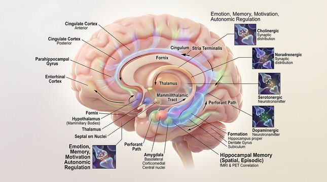 3D Photorealistic Complete Human Limbic System Anatomy with Hippocampus Amygdala Cingulate Cortex and Papez Circuit