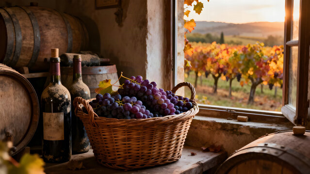 Autunno, tempo di vendemmia dell'uva nei  vigneti