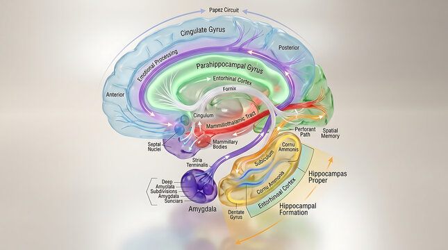 3D Photorealistic Complete Human Limbic System Anatomy with Hippocampus Amygdala Cingulate Cortex and Papez Circuit
