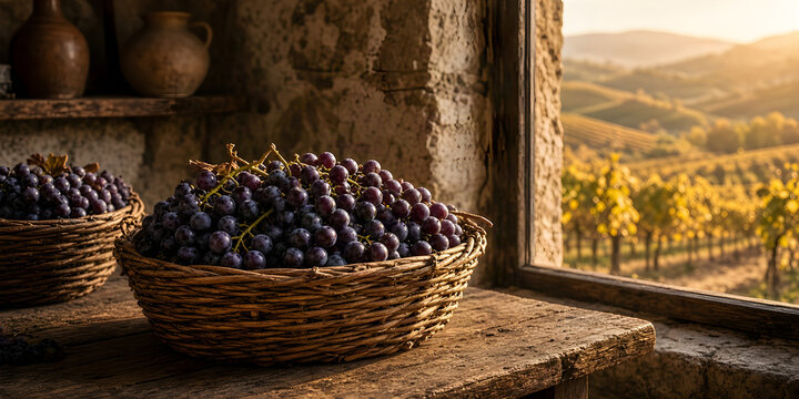 Autunno, tempo di vendemmia dell'uva nei  vigneti