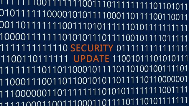 Security update text or word with digital binary animation background, designed for an illustrative digital world technology concept representing software patching, system upgrade, cyber protection