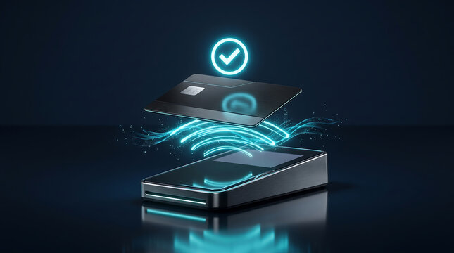 Contactless payment technology with credit card and POS terminal. Secure wireless transaction concept. Digital banking and fintech.