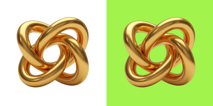 Abstract golden metallic torus knot 3D render