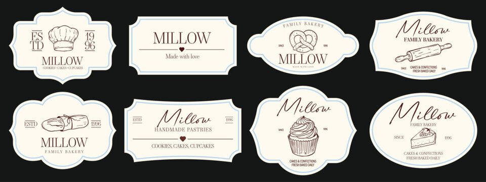 Bakery labels set. Decorative badges. Ornate frames. Elegant tags for packaging design.