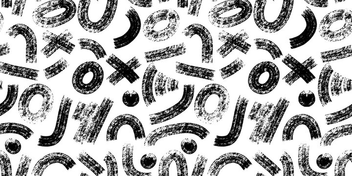 Brush arc seamless pattern with grunge texture. Rough abstract chalk bg. Bold thick lines.