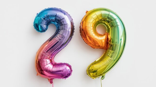 Foil number balloons displaying digits 2 and 9 on white background