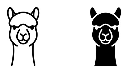 Fototapeta premium Alpaca Icon Set, Minimalist Vector Graphics, Cute Animal Emblems, Black and White Line Art for Branding and Design