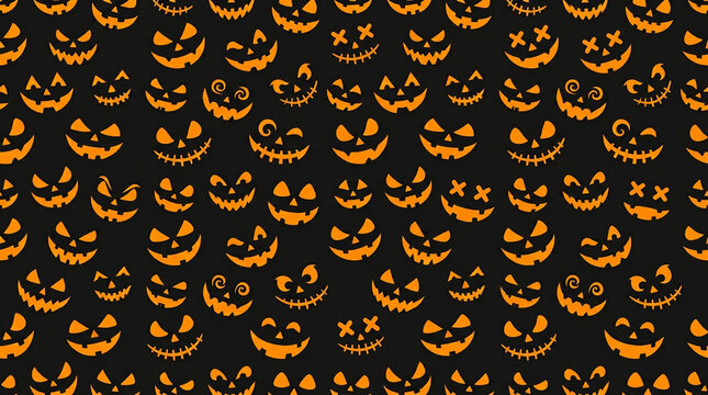 Spooky halloween jack o lantern seamless repeating pattern