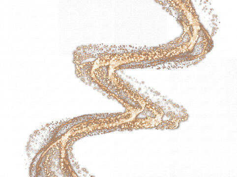 Intricate golden sparkling wavy trail of glitter dust particles on a transparent background.