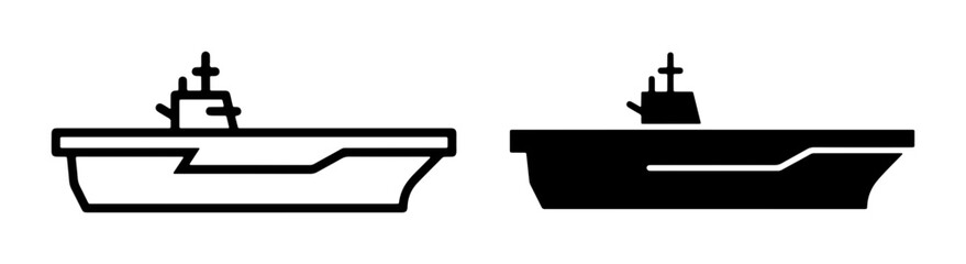 Fototapeta premium Aircraft Carrier Icons, Military Ship Vector Graphics, Naval Vessel Silhouette, Warship Symbols, Maritime Transport, Navy Fleet, Aviation Ship