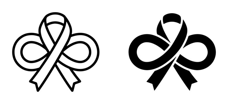Awareness Ribbon Icons, Black and White Bow Symbols for Support and Remembrance, Vector Graphics