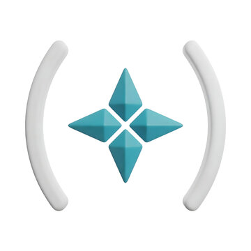 Isolated 3d render of a cyan fourpointed star icon with white curved brackets transparent background