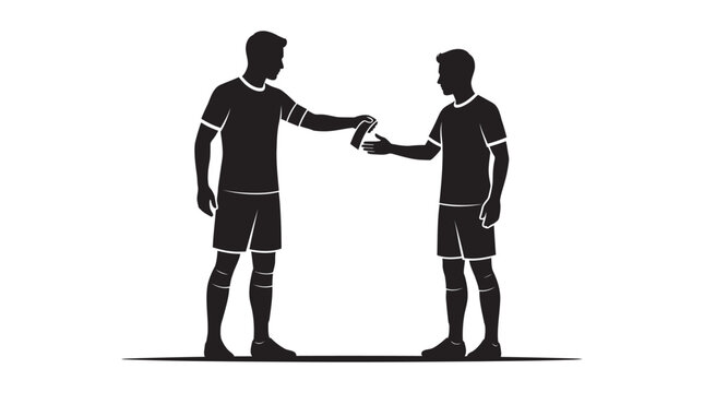 Two athletes shaking hands in a black silhouette