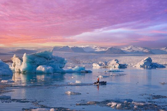 Jokulsarlon Glacier Lagoon in Iceland at dusk