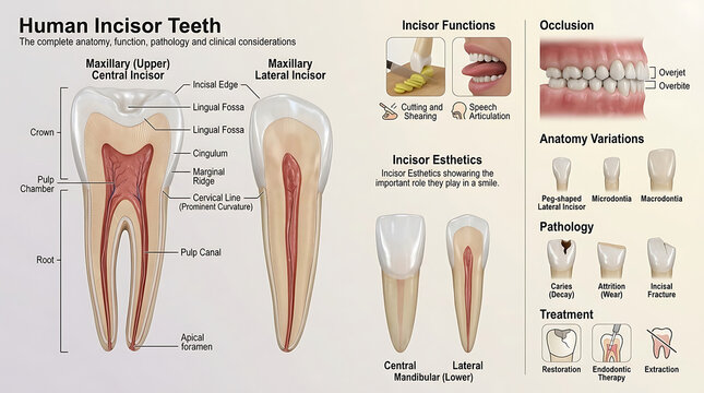 3D Photorealistic Complete Human Incisor Tooth Anatomy with Crown Root Pulp and Incisal Morphology