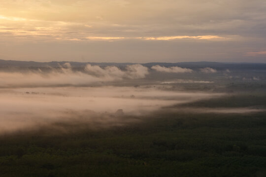 The sunrise of Mountain temple Tree Rock Whale in bungkan Thail