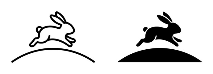 Obraz premium Running Rabbit Icons, Silhouette and Outline Vector Art, Speedy Hare Symbol for Speed, Agility, and Easter Themes