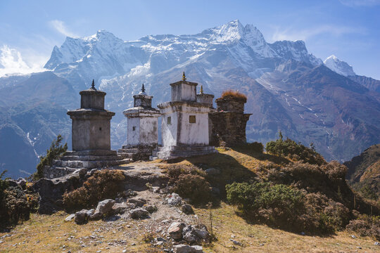 Mount Kongde-Ri and old Buddhist stupas, Nepal
