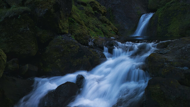 Mossy Canyon and Stream in Thakgil Highlands, Iceland