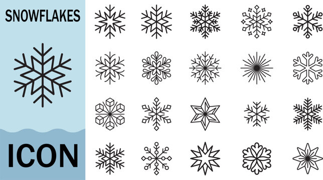 Snowflake icon set for winter celebration