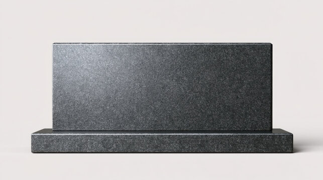 Blank dark gray granite cemetery headstone with a wide horizontal rectangular face and simple matching base shown from the front on a neutral studio background