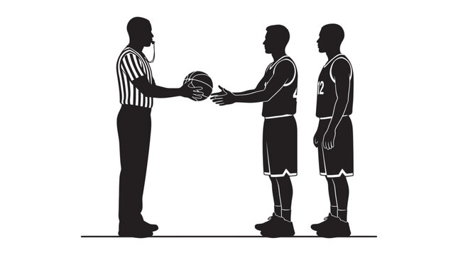 Basketball referee shaking hands with player black silhouette