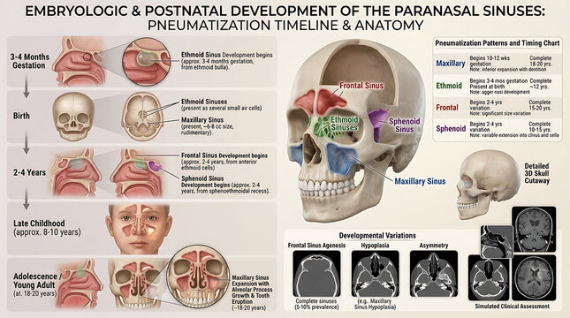3D Photorealistic Complete Human Paranasal Sinus Development Anatomy with Embryologic and Postnatal Stages