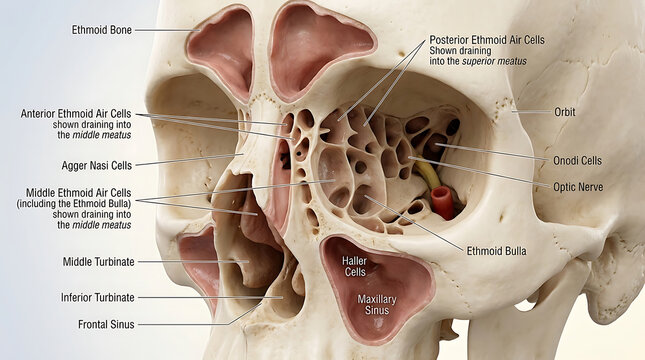 3D Photorealistic Complete Human Ethmoid Sinus Anatomy with Air Cells Labyrinth and Drainage Groups