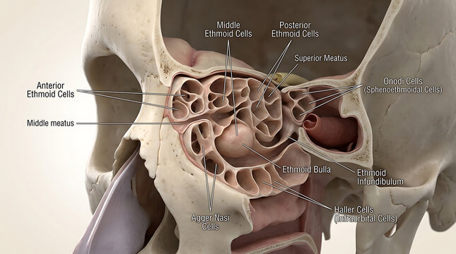 3D Photorealistic Complete Human Ethmoid Sinus Anatomy with Air Cells Labyrinth and Drainage Groups