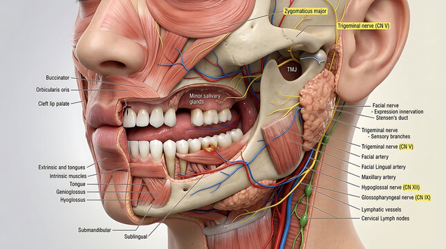 3D Photorealistic Complete Human Orofacial Anatomy with Lips Teeth Tongue Salivary Glands and Muscles