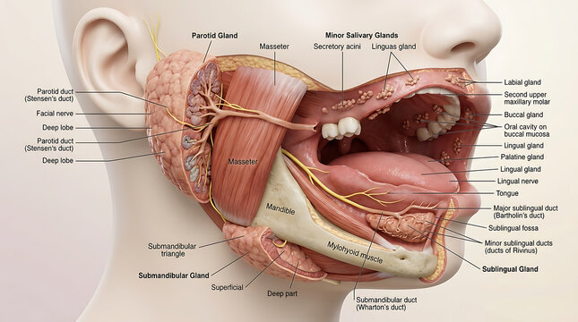 3D Photorealistic Complete Human Salivary Gland Anatomy with Parotid Submandibular Sublingual and Ducts