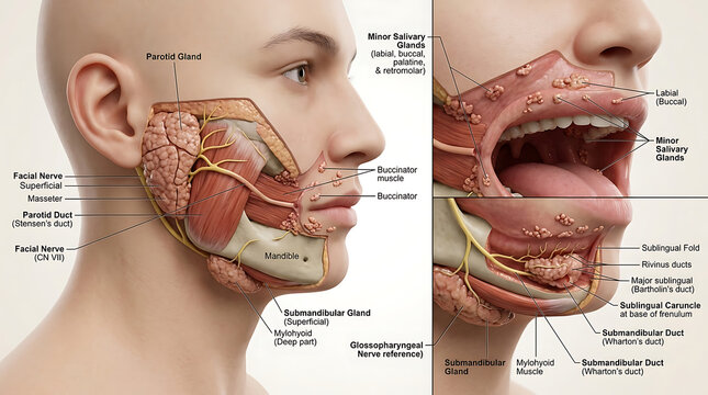 3D Photorealistic Complete Human Salivary Gland Anatomy with Parotid Submandibular Sublingual and Ducts