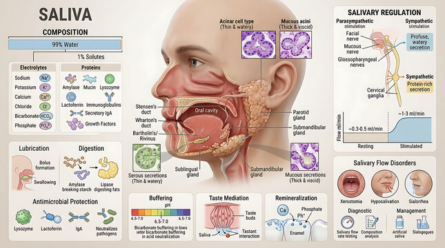 3D Photorealistic Complete Human Saliva Anatomy with Composition Production Flow and Functions