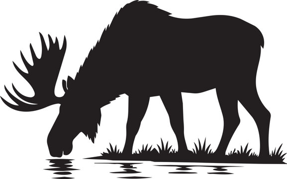 moose drinking water silhouette design vector illustration