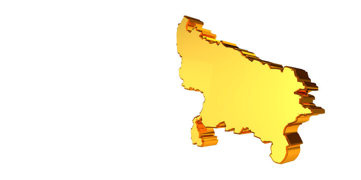 Golden 3D Uttar Pradesh Map on Black Background, Indian State Geography Concept