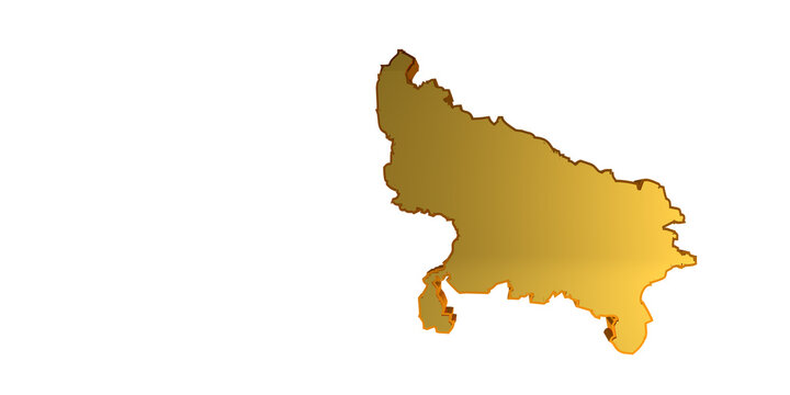 Golden 3D Uttar Pradesh Map on Black Background, Indian State Geography Concept