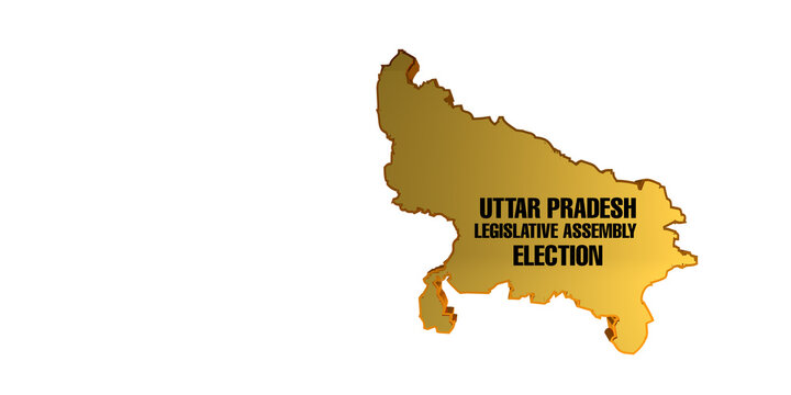 Uttar Pradesh Legislative Assembly Election 3D Map on Black Background