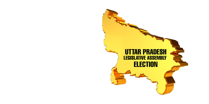 Uttar Pradesh Legislative Assembly Election 3D Map on Black Background