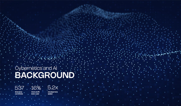 Abstract future ai background with blue big data and digital dots for tech and technology science presentation. Line cyber business network 3d backdrop. Connection graphic design.