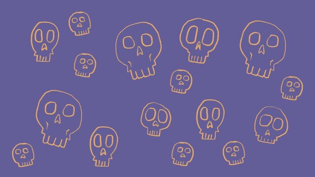 Spooky Halloween Skeleton and Skull Doodle Background