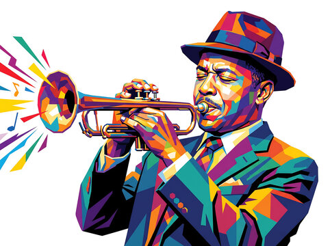 Vibrant Trumpet Player Artistic WPAP Illustration Jazz Blues Musician Expressive Artwork