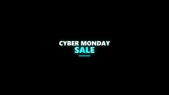 Cyber Monday Sale neon text animation with glowing line on black background